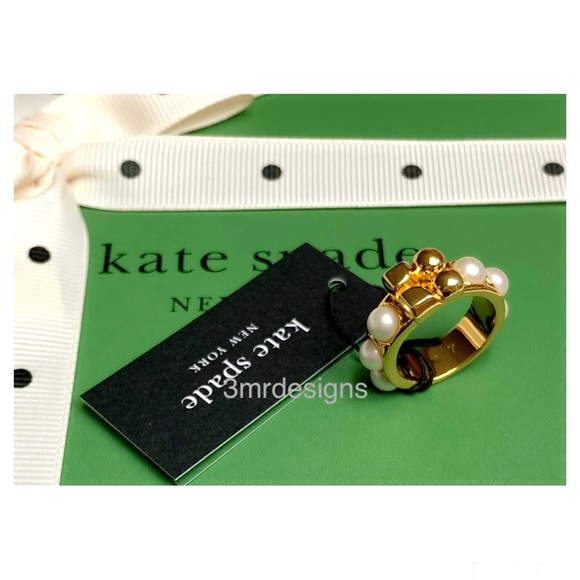 NWT Kate Spade ♠️ NOEL 12-K Matte Gold Plated Brass Glass Pearls Chunky Ring - Picture 6 of 11
